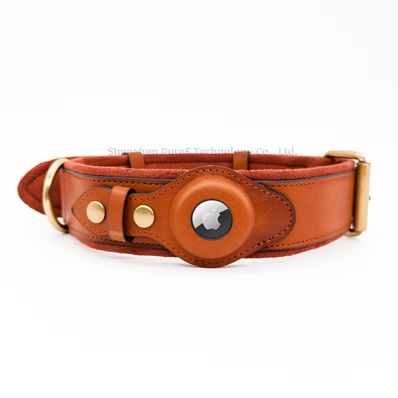 Airtag Holder Case - Leather Dog Collar with Tracker Holder