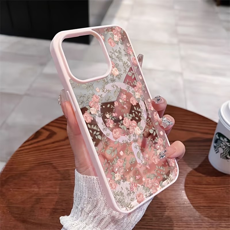Magnetic Phone Case - Pink Tiny Rose Clear Magnetic Phone