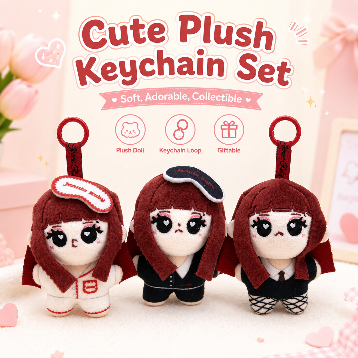 Phone Accessories Charms - Cute Jennie Ruby Plush Keychain Red