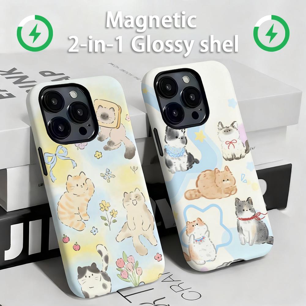 Magnetic Phone Case - Cat Phone Case Magnetic 2-in-1 Glossy