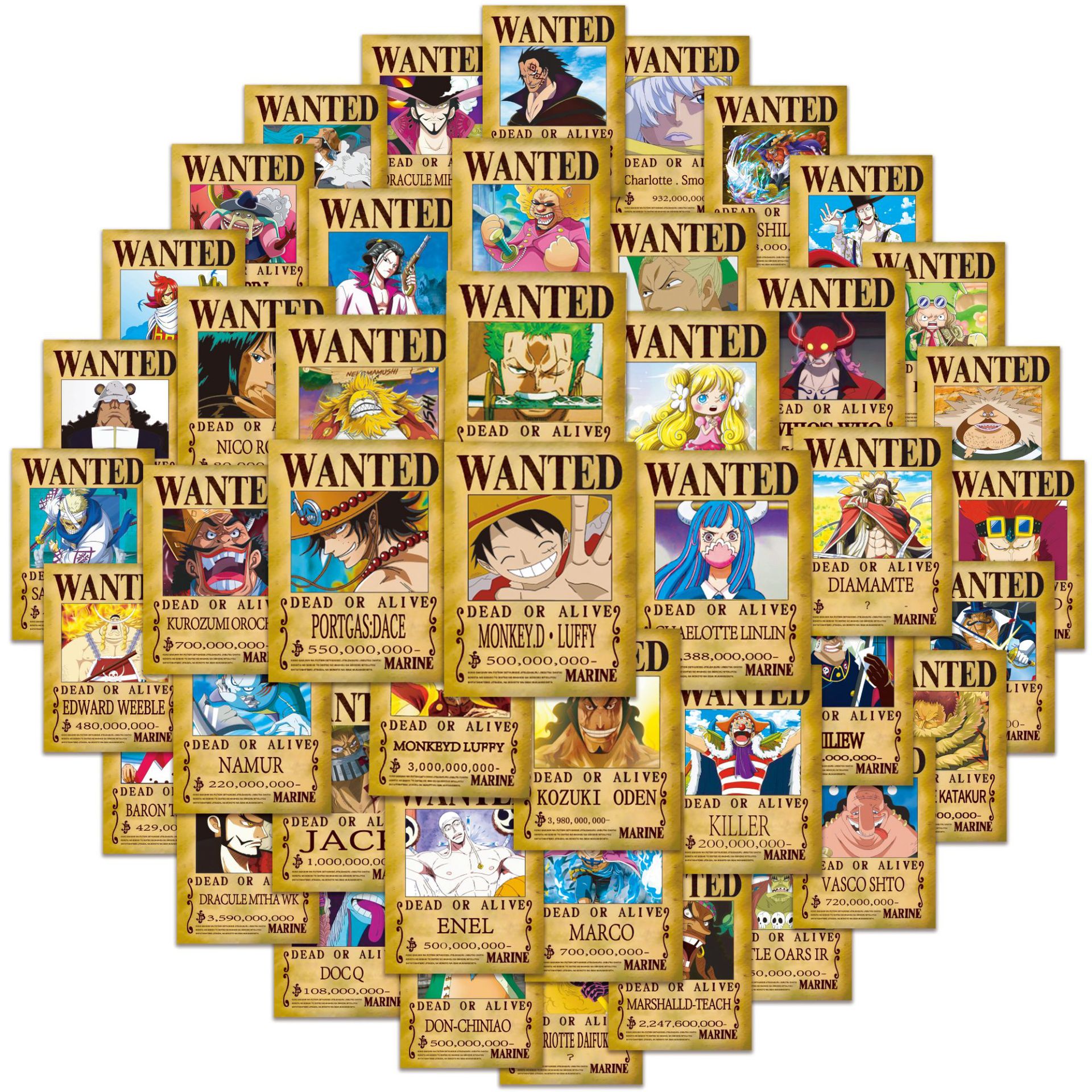 50pcs Anime ONE PIECE Wanted P - Phone Accessories Poster ulasan dan harga