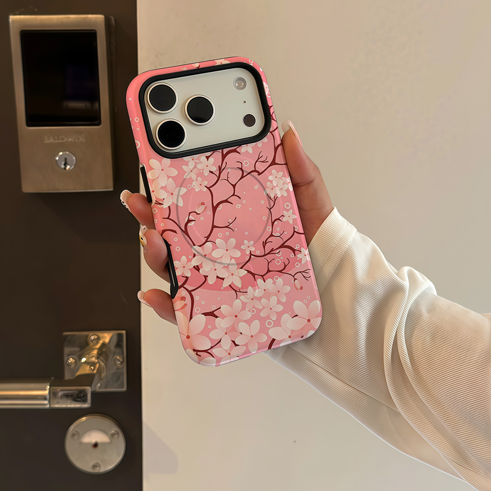 Pink Cherry Blossom Butterflie - Magnetic Phone Case ulasan dan harga